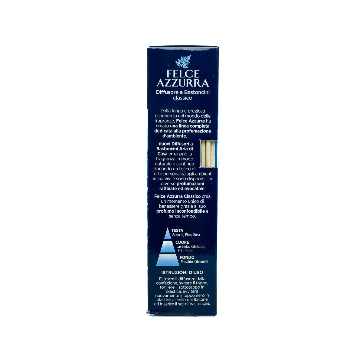 Replenish your home with the timeless and original scent of Felce Azzurra Classico. Enjoy the classic fragrance with this 120ml diffuser stick refill.