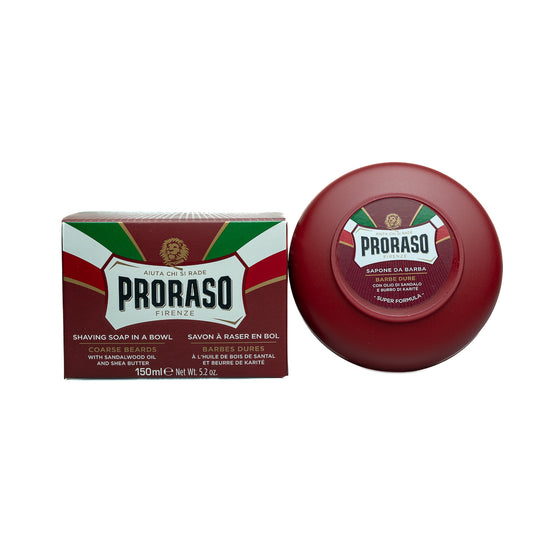 Specifically formulated for coarse beards and dry skin, this Proraso Nourish shave soap with shea butter and sandalwood creates a rich lather for a comfortable shave.