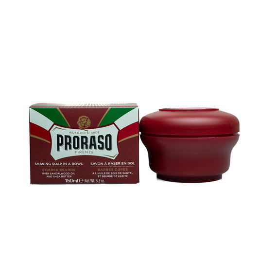 Specifically formulated for coarse beards and dry skin, this Proraso Nourish shave soap with shea butter and sandalwood creates a rich lather for a comfortable shave.