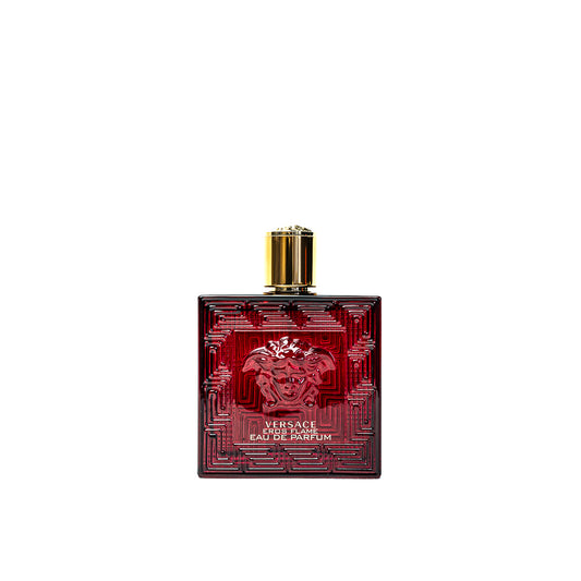 Versace Eros Flame 100ml men’s fragrance, bold red bottle with Medusa emblem and alluring scent.