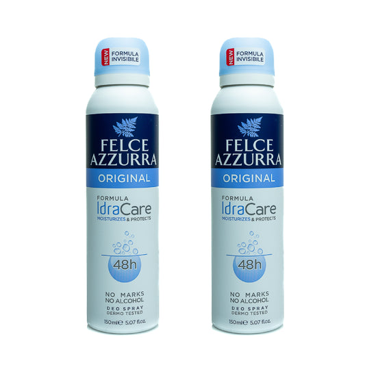 Experience long-lasting freshness with this Felce Azzurra Classic Alcohol‑Free Deodorant Spray. A 2×150 ml unisex set with a subtle, invigorating scent.