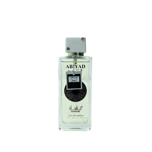 Experience the invigorating scent of Abiyad Manasik Eau de Parfum for men. This 100ml fragrance combines fresh citrus and warm musk for a sophisticated and lasting aroma.