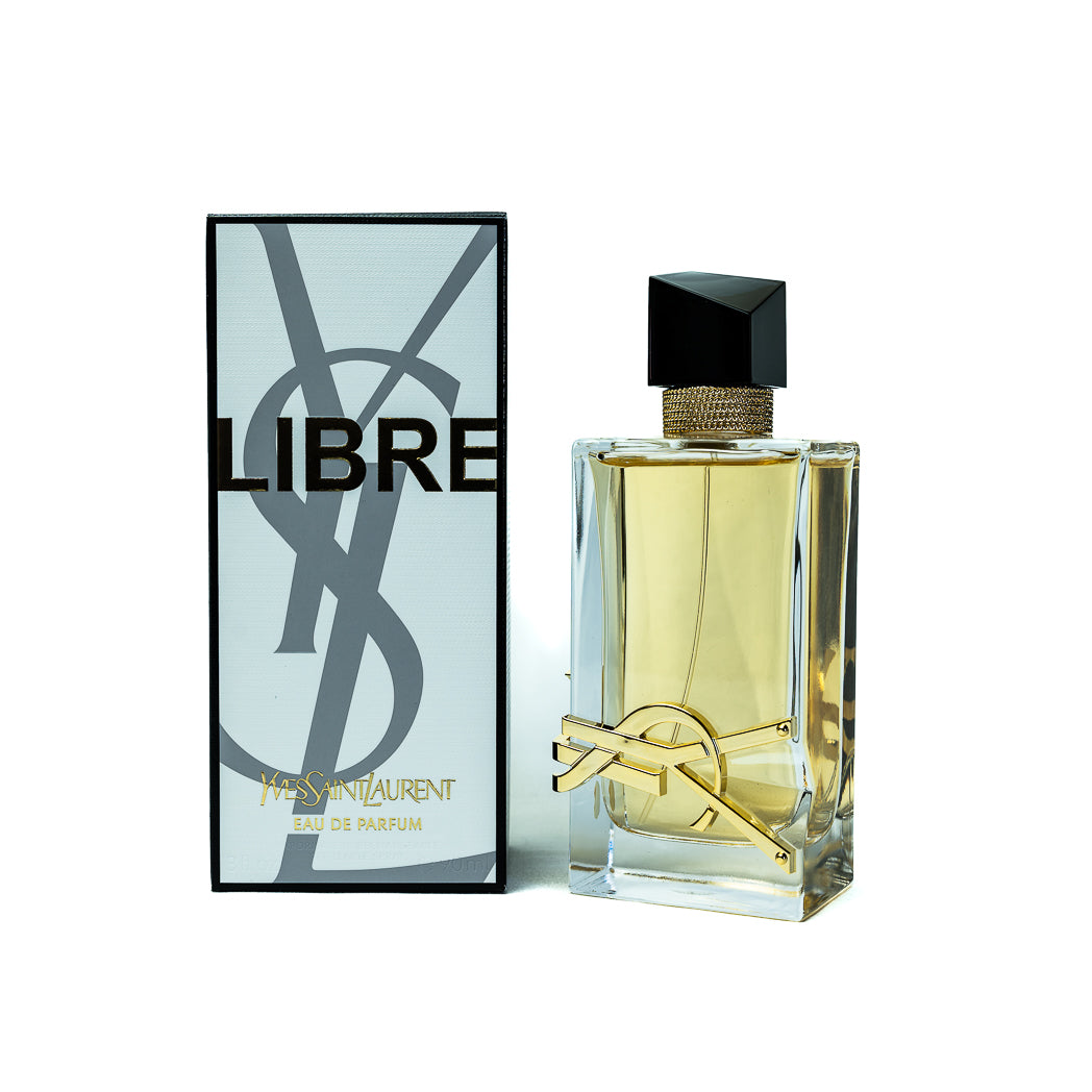 Yves Saint Laurent Libre Eau De Parfum 90ml for women in couture-inspired bottle with golden chains.