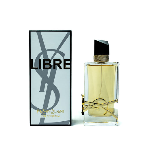 Yves Saint Laurent Libre Eau De Parfum 90ml for women in couture-inspired bottle with golden chains.