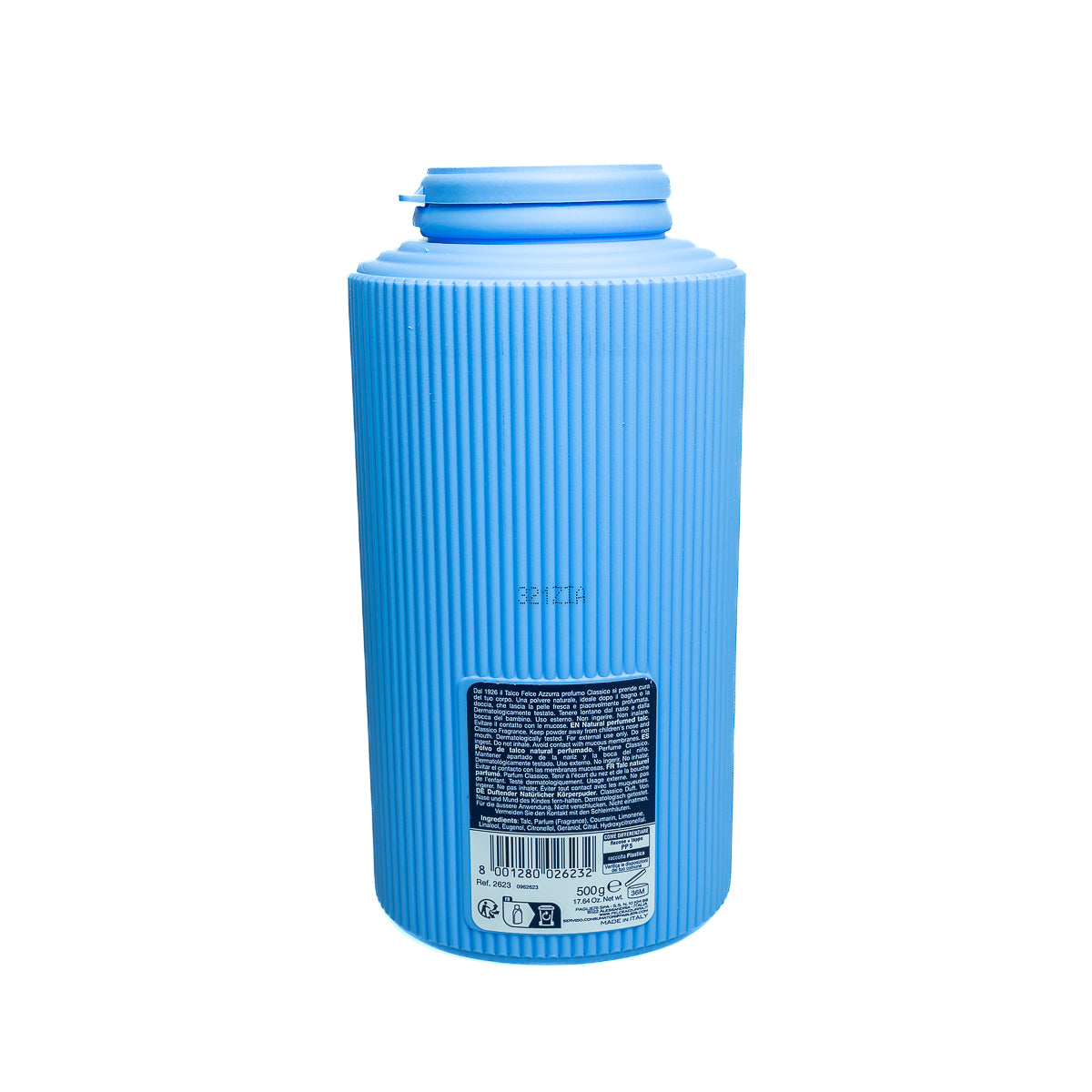 Keep your skin feeling fresh and dry with the Felce Azzurra Natural Talc Refill. This large 500g pack is preservative-free and suitable for all.