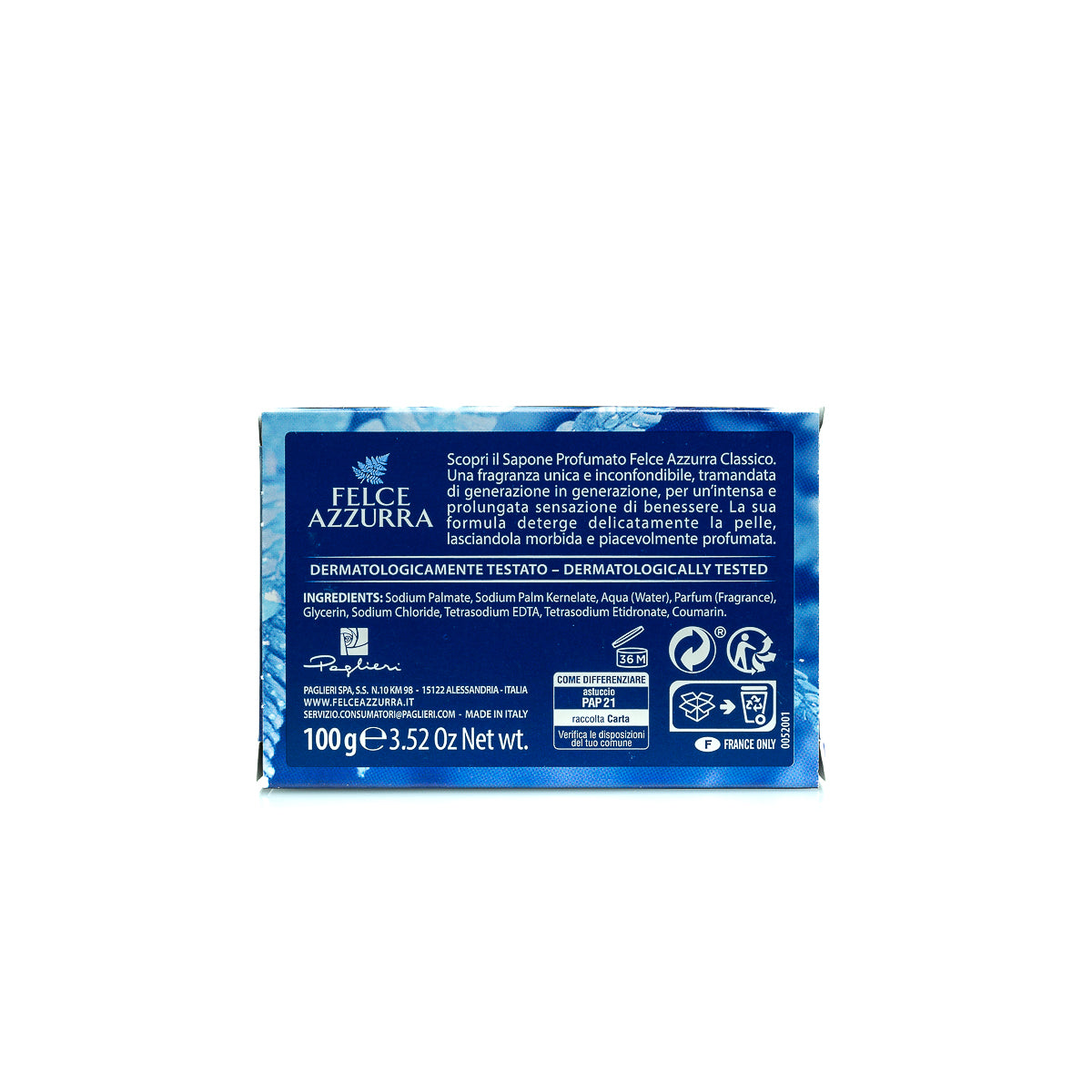 Five bars of Felce Azzurra Classico Soap 100g with the iconic Italian classic scent.