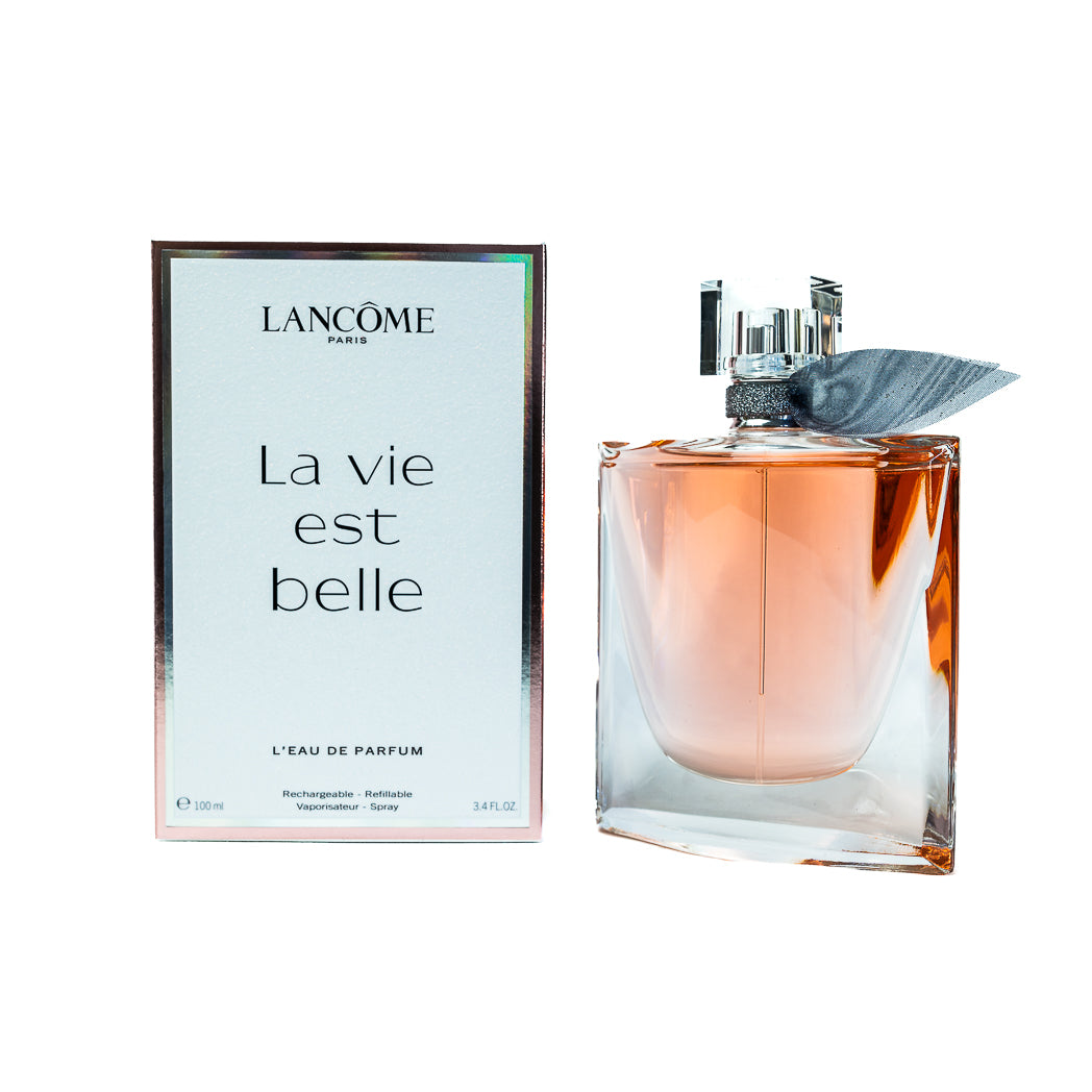Elegant Lancôme La Vie Est Belle Eau De Parfum 100ml featuring iris, jasmine, orange blossom, and patchouli.